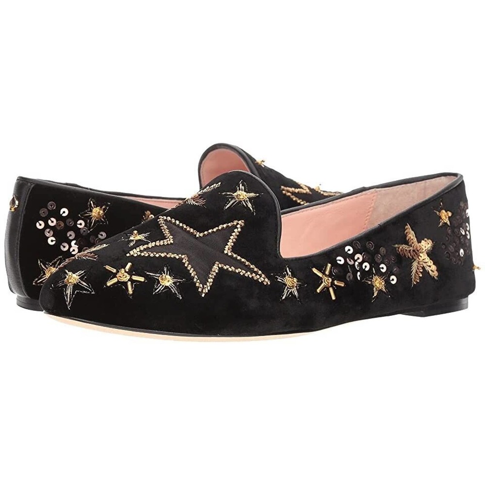 Kate Spade New York Stelli Black Star Velvet Embroidery Sequins Flats Sz 10